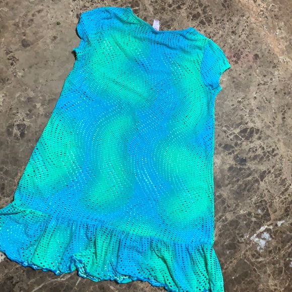 SO Swimsuit Coverup Blue and Green Net Design Sz 7 - Picture 7 of 8